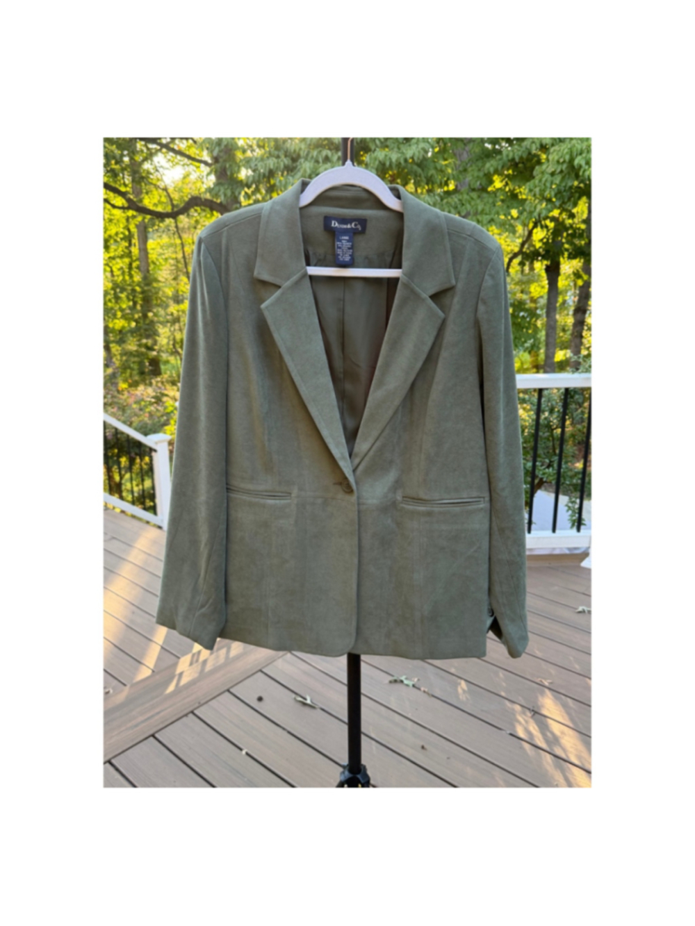 Olive Green Vegan Suede Leather Denim & Co. Blazer Jacket Size L NWOT